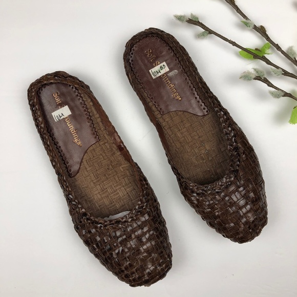 NEW SOFT SURROUNDINGS LEATHER Woven Flats Brown 6 - Picture 1 of 4